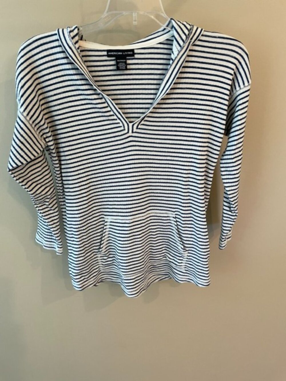 Women's American Living Lightweight hooded top in Blue and off white